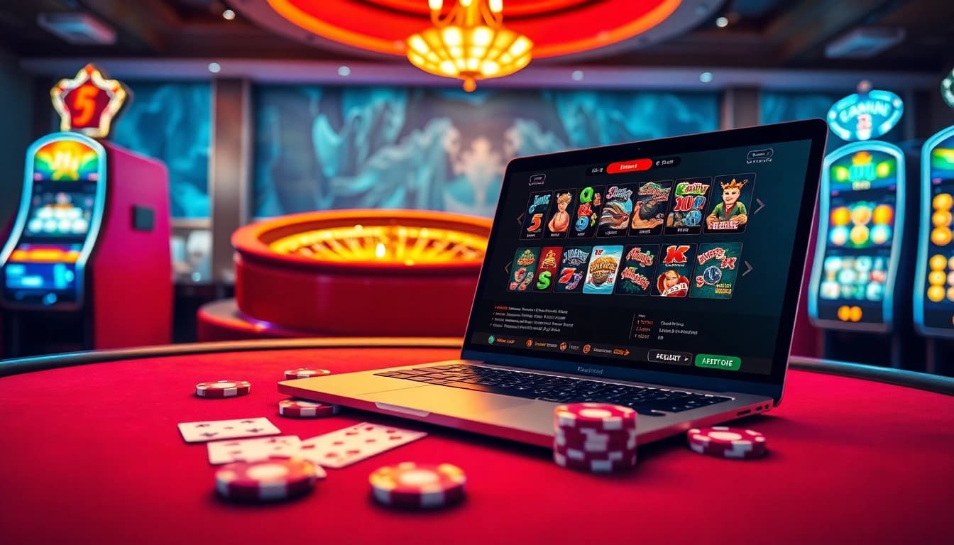 Experience exhilarating games at Okfun's vibrant online casino featuring poker chips and slots.