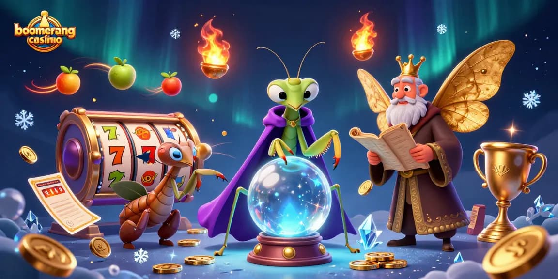 Božična sreča v boomerang casino s slot avtomati in zmagovalnimi simboli.