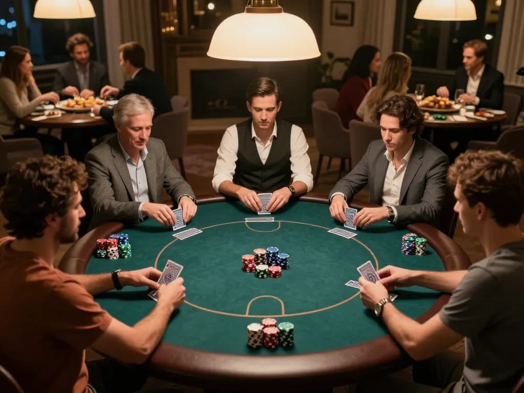 Players engaging in a friendly poker game at home with 789club, showcasing strategies and chips.