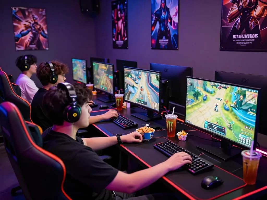 Gamers enjoying competitive online play with dragon77 theme in a vibrant gaming setup.