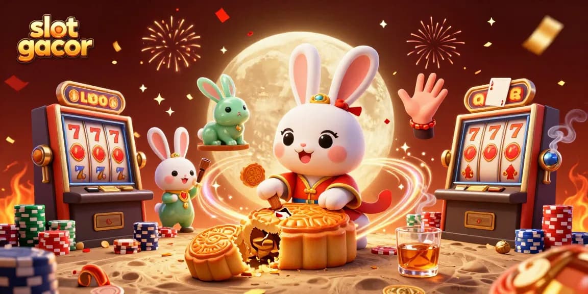 Spin the reels in "slot gacor" with a moon rabbit revealing hidden treasures in a vibrant casino.