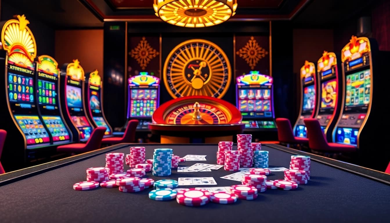 Experience the thrill of B52 online gambling with vibrant casino tables and slot machines.