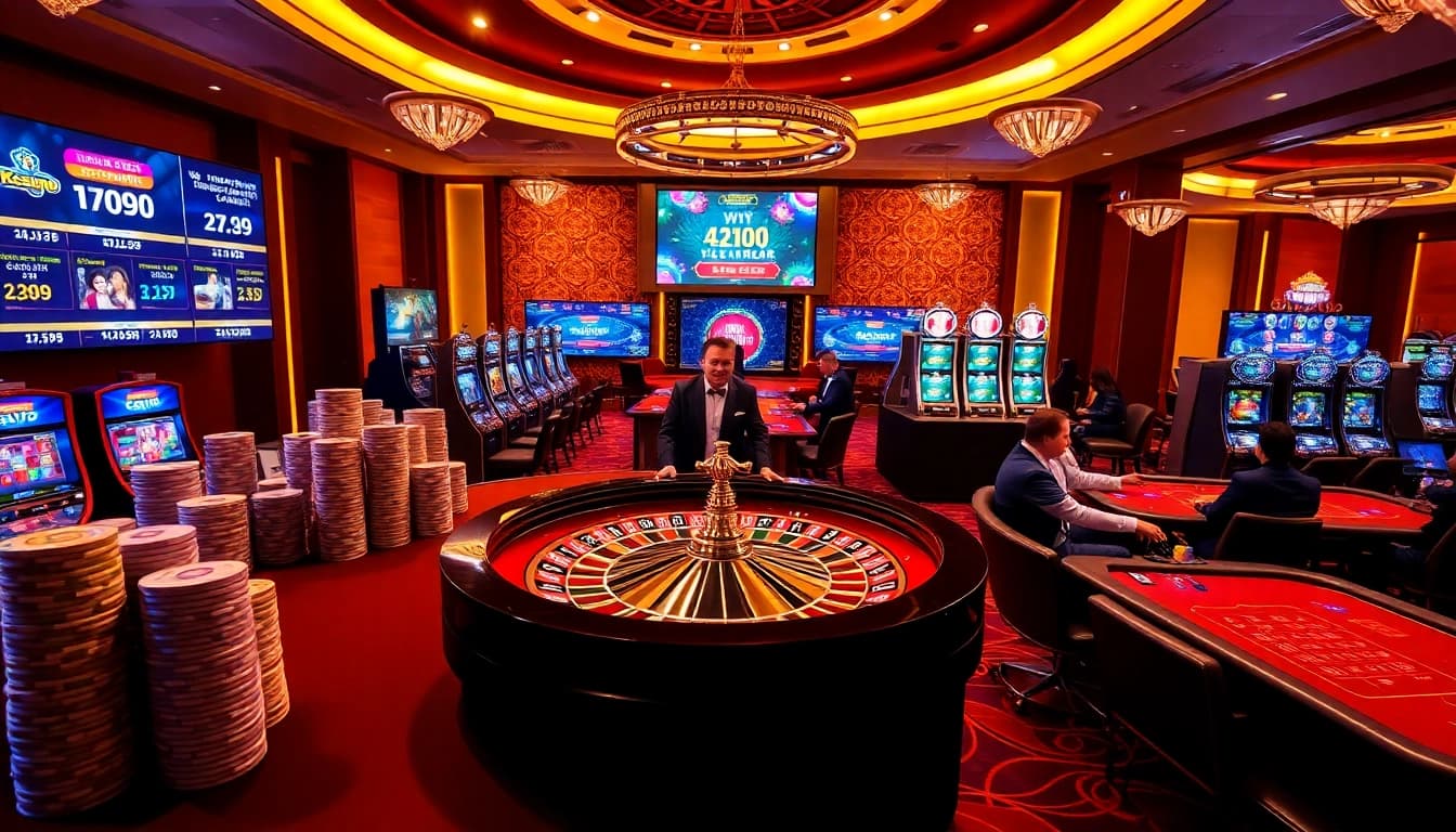 Experience thrilling gameplay with https://98win.exposed/ featuring Casino tables, lively poker chips, and a spinning roulette wheel.