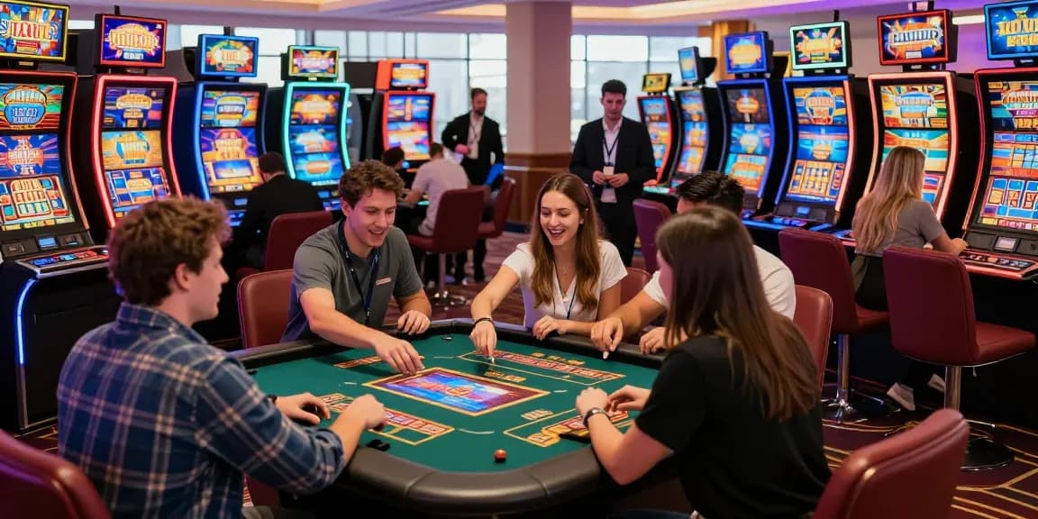 Exciting atmosphere at a non-UK casino featuring friends enjoying games and vibrant slot machines, highlighting https://tootingpharmacypractice.co.uk/ experience.