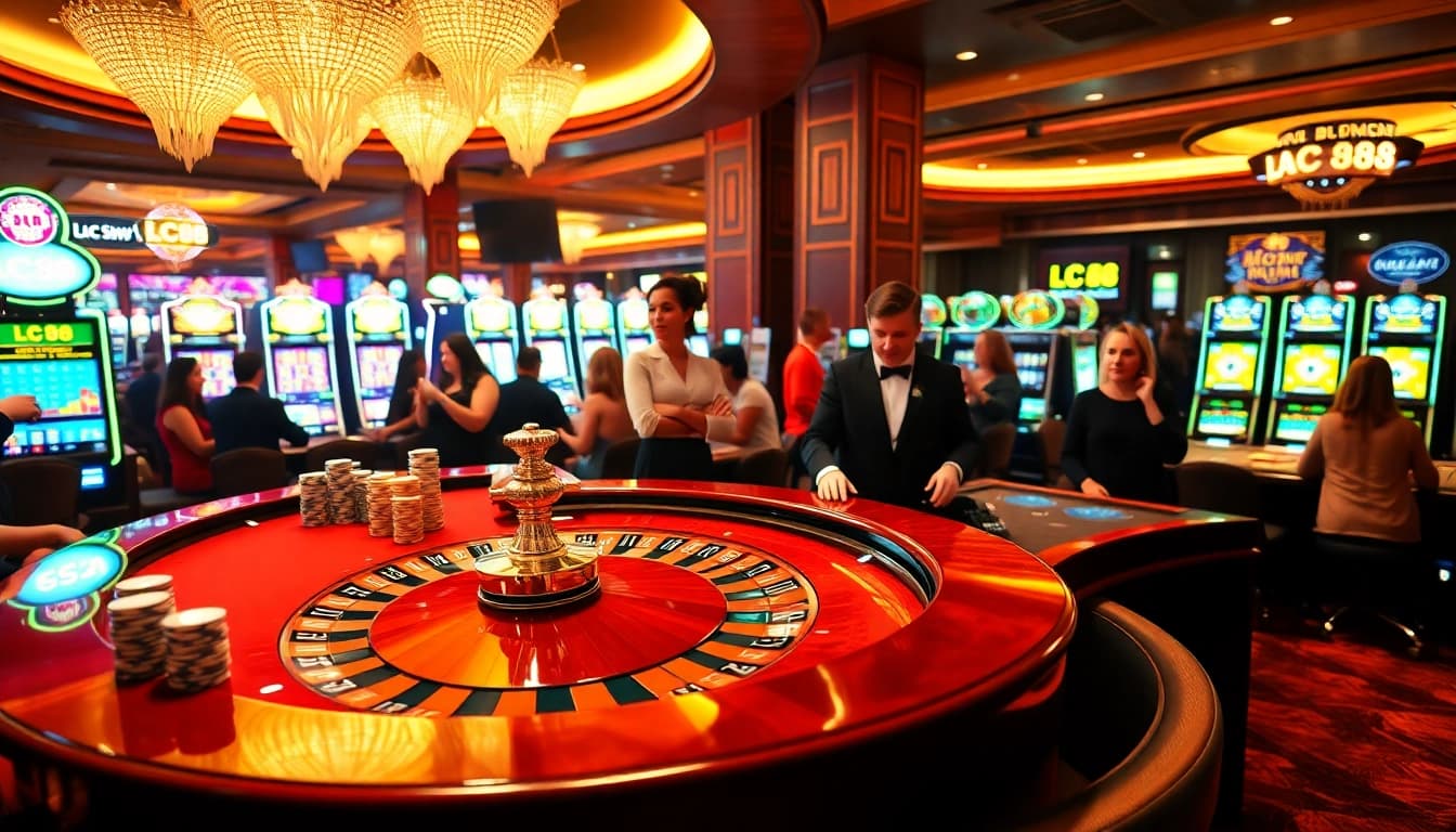 Engaged players experience thrilling gameplay at LC 88's vibrant casino tables.