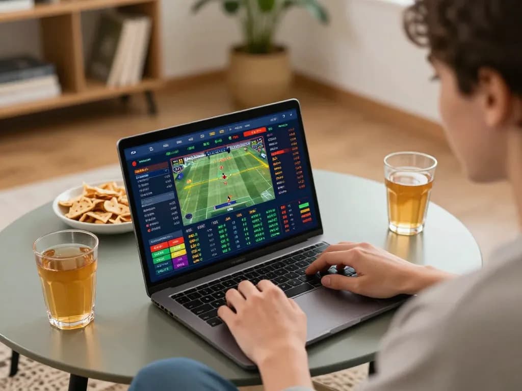 F8BET user engaged in thrilling online sports betting with active game interface displayed on laptop