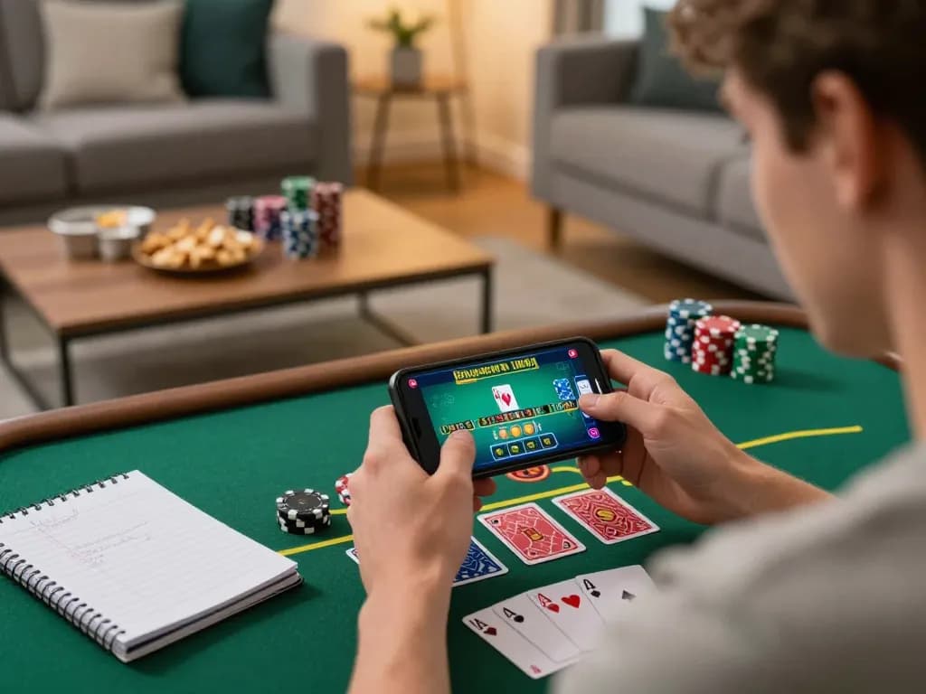 Experience ok8386 online blackjack gameplay on a smartphone in a cozy home setting