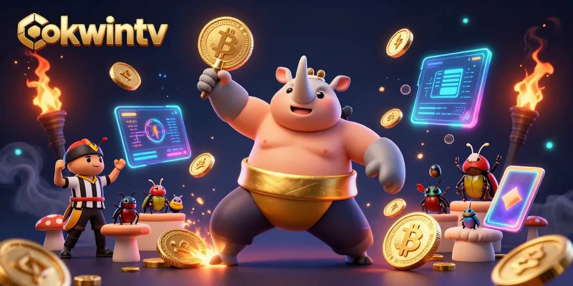 Engage with exciting slots at Okwintv featuring colorful coins and neon elements.