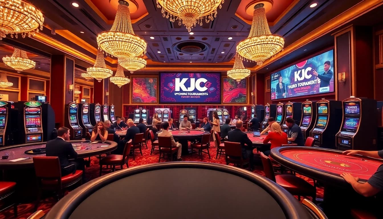 KJC casino scene showcasing vibrant gaming action at poker and roulette tables.
