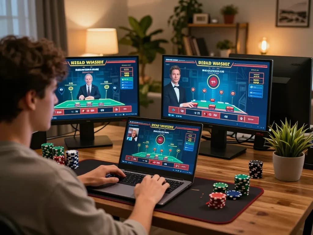 Engaged user playing link ok365 live blackjack online, showcasing a stylish home setup.