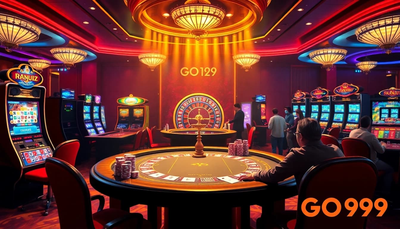 Exciting gambling atmosphere featuring nhà cái GO99 poker chips and vibrant casino games.
