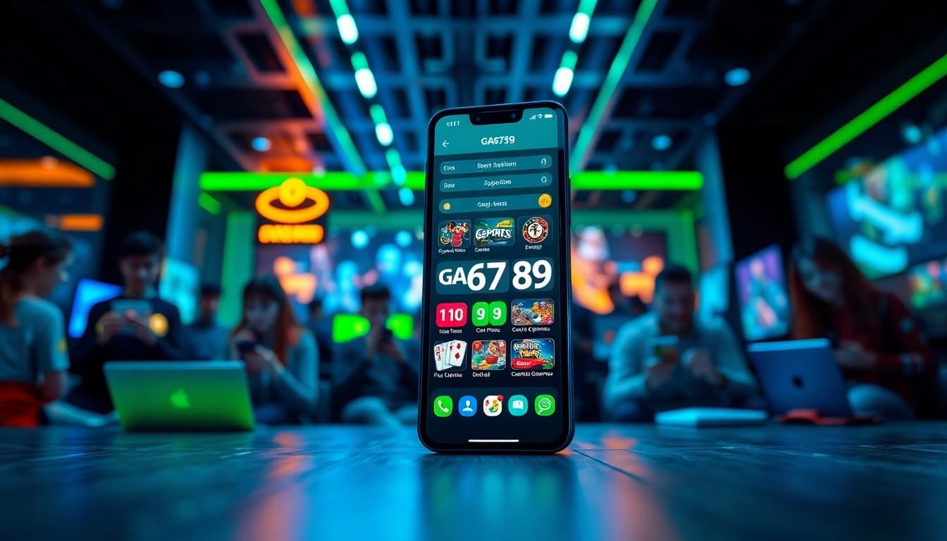 Engaging gaming scene showcasing GA6789 mobile app with vibrant icons.