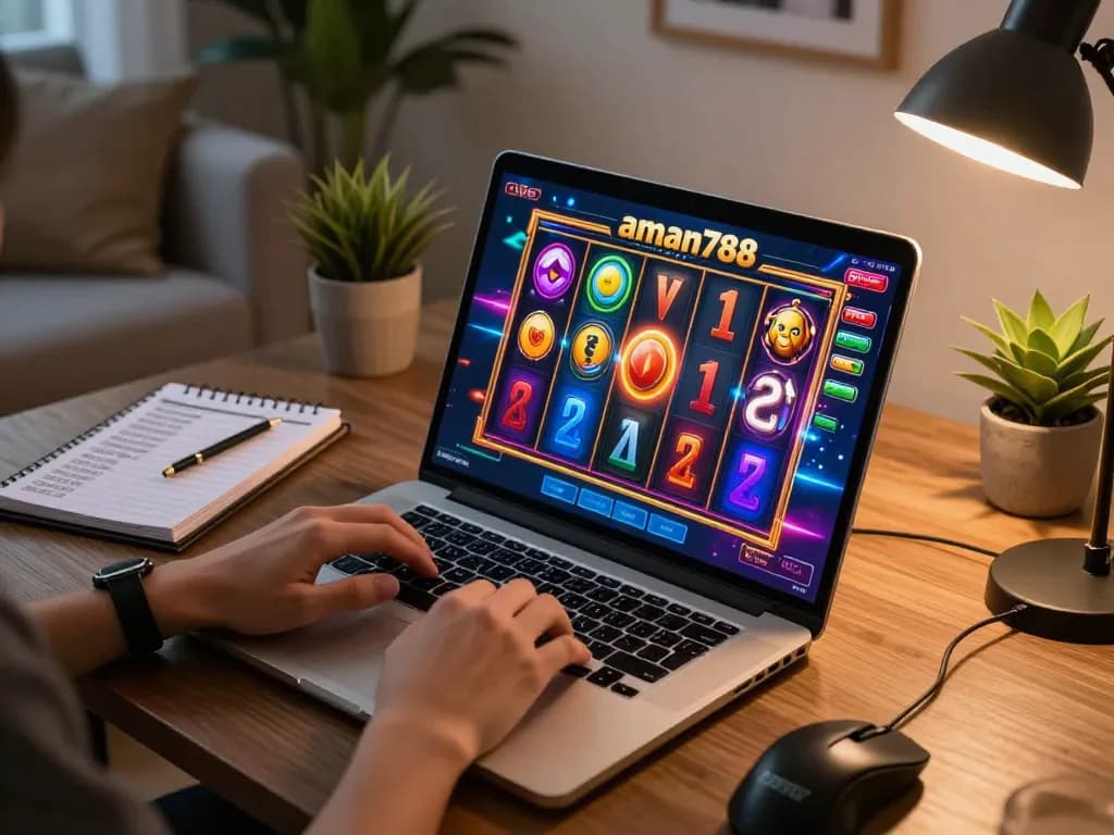Permainan slot online amana788 yang menarik di laptop dengan grafik yang hidup dan catatan bankroll