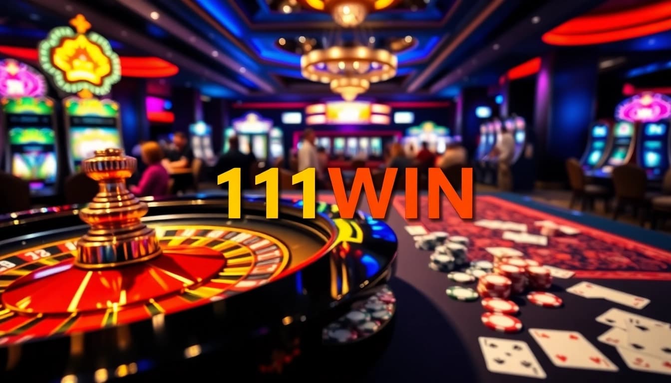 Experience thrill at the casino with 11WIN poker chips and roulette table ambiance.