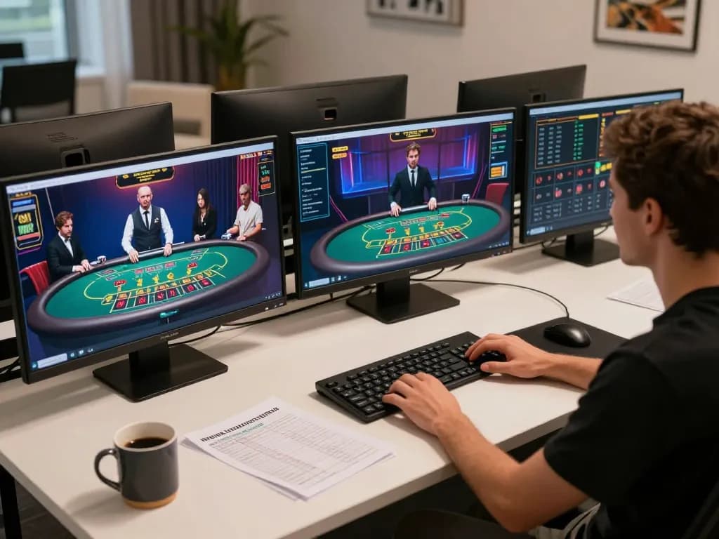 Engaged player using FIVE88's online casino platform for blackjack strategy and gameplay.