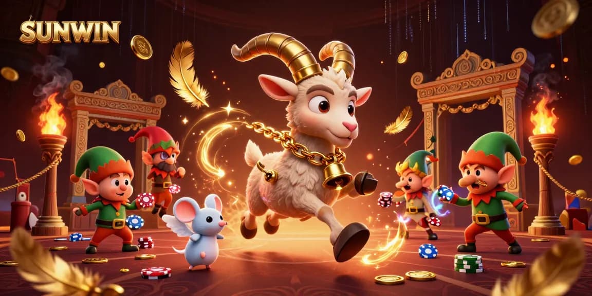 SUNWIN presents a lively scene of a casino where Krampus oversees gameplay, showcasing vibrant action and dynamic gambling elements.