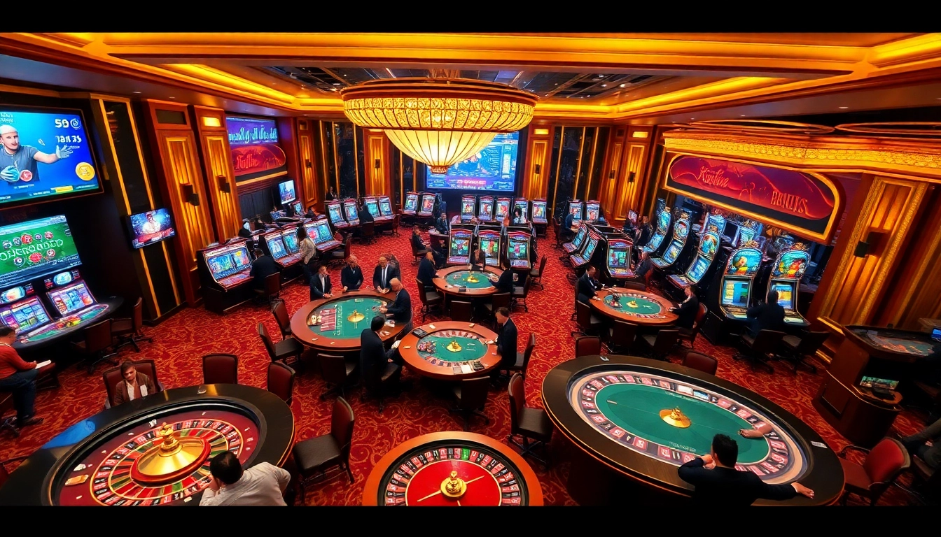 Players enjoying a thrilling gaming experience at king88 casino with vibrant tables and exciting action.
