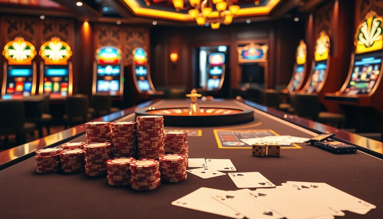 Experience the thrill of KU88 at a luxurious casino table filled with cards and chips.
