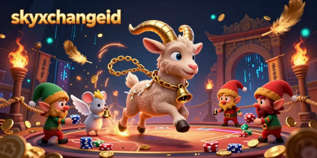 Experience thrilling bets at skyxchangeid's festive casino with lively characters and dynamic scenes.