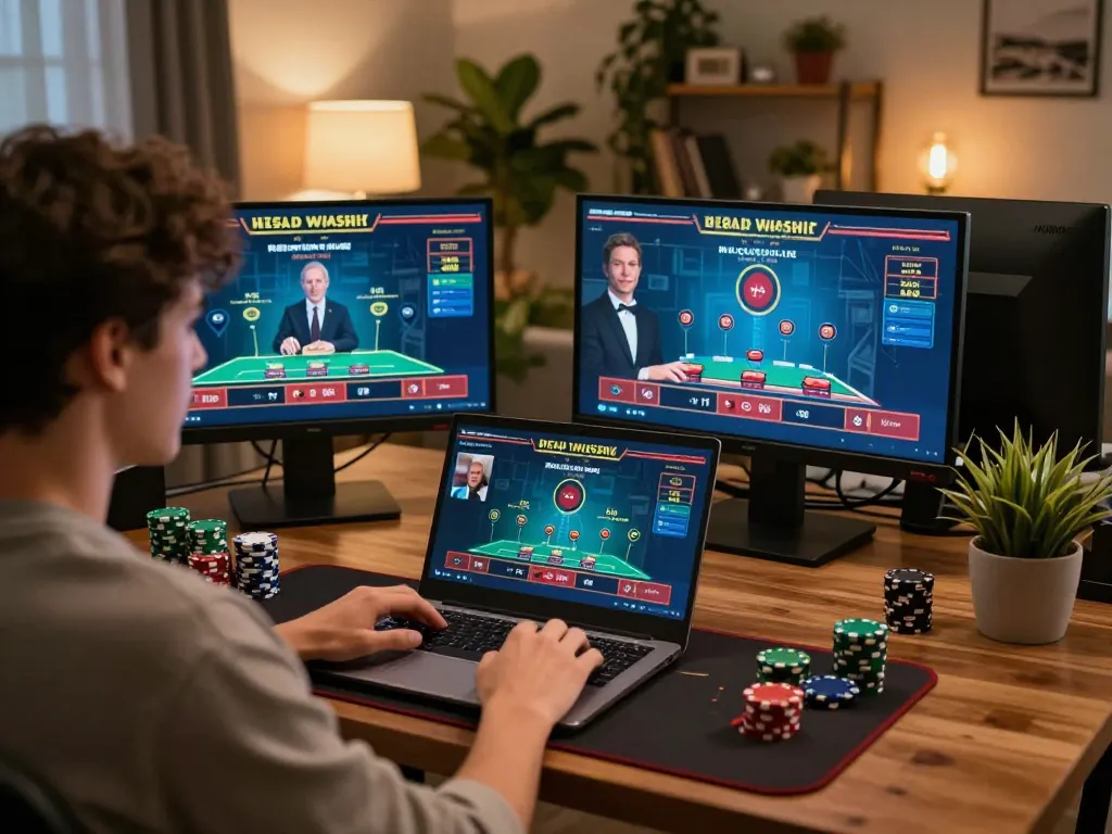 Engaged user playing link ok365 live blackjack online, showcasing a stylish home setup.