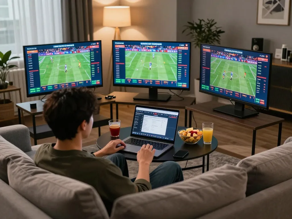 Place your bets on 555win during an exhilarating home sports betting session with active screens.