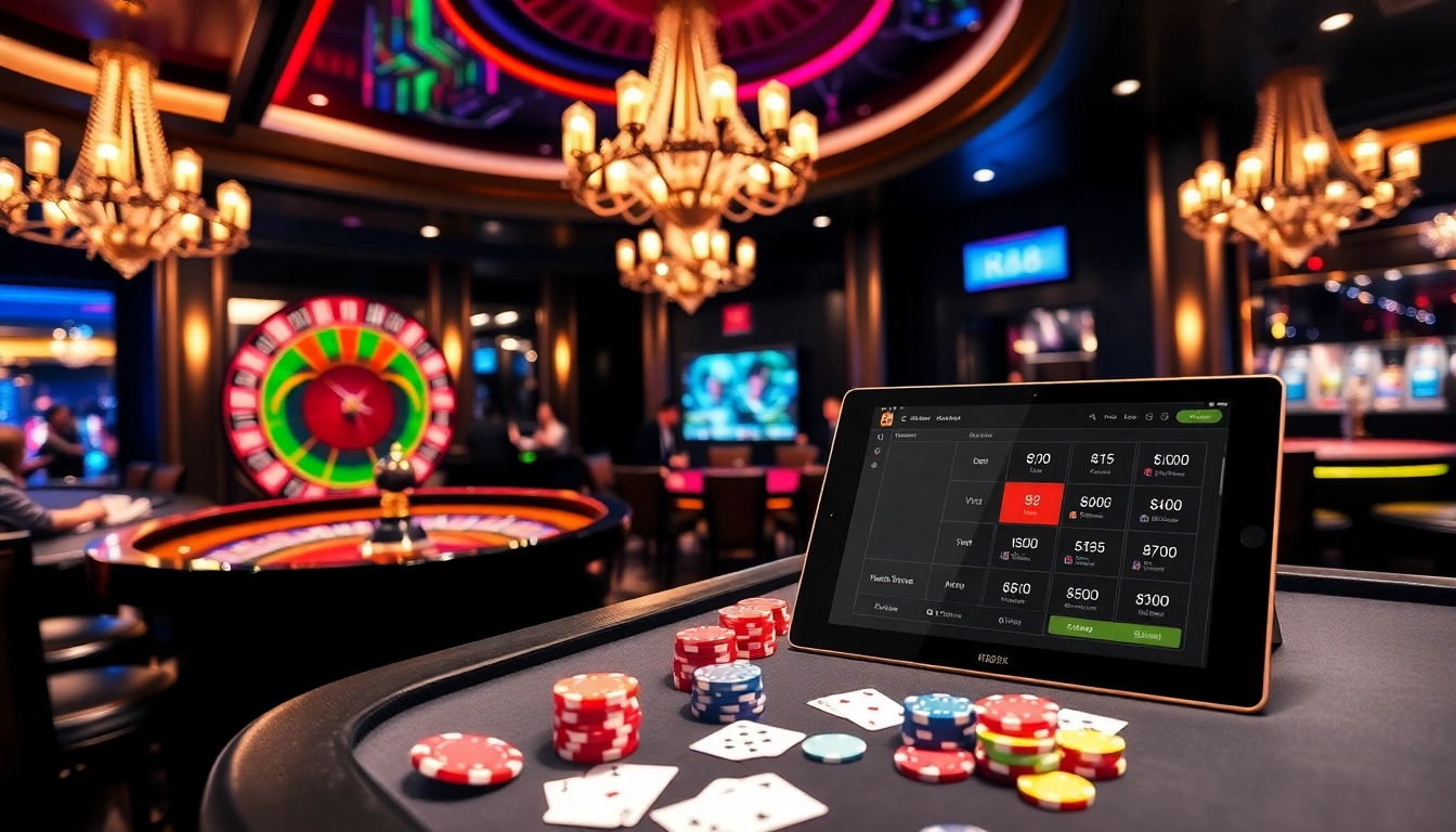 Players enjoying a luxurious gambling experience at RR88 with poker chips and cards on the table.