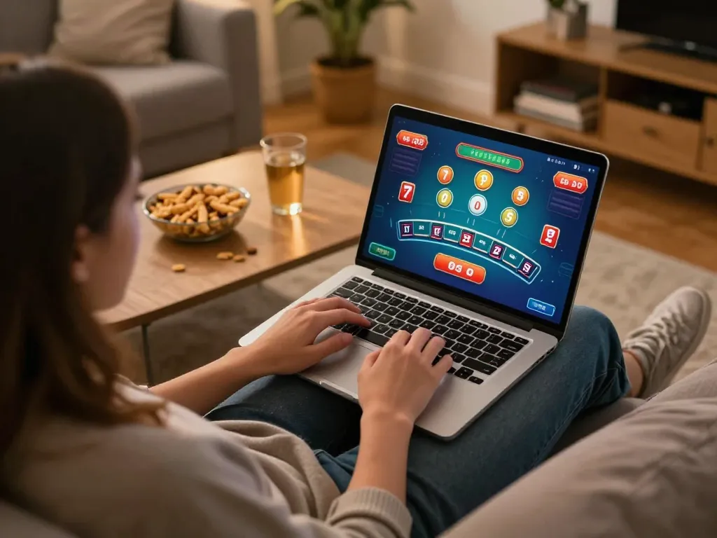 Engaging online casino Malaysia gaming at home with blackjack on a laptop.