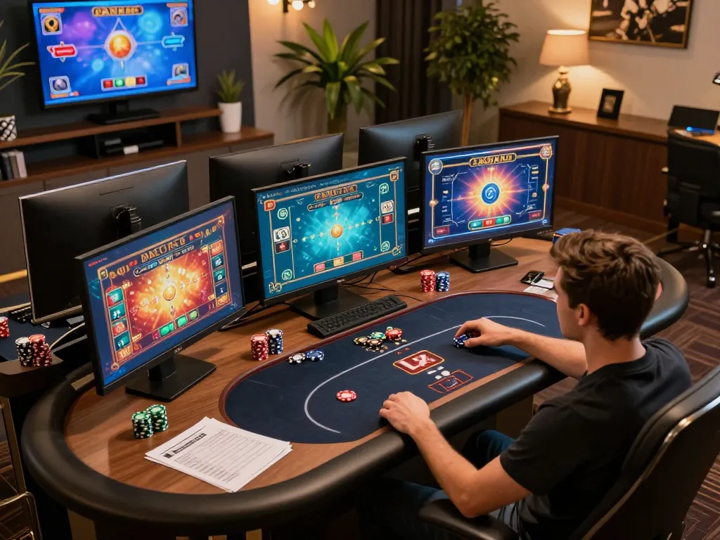 Player enjoying online gaming at 88xx casino setup with focused strategy notes.