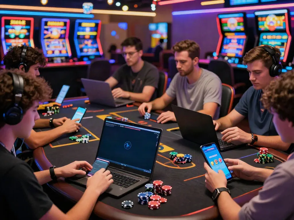 Players immersed in the exciting A80 gaming platform, surrounded by vibrant graphics and casino ambiance.