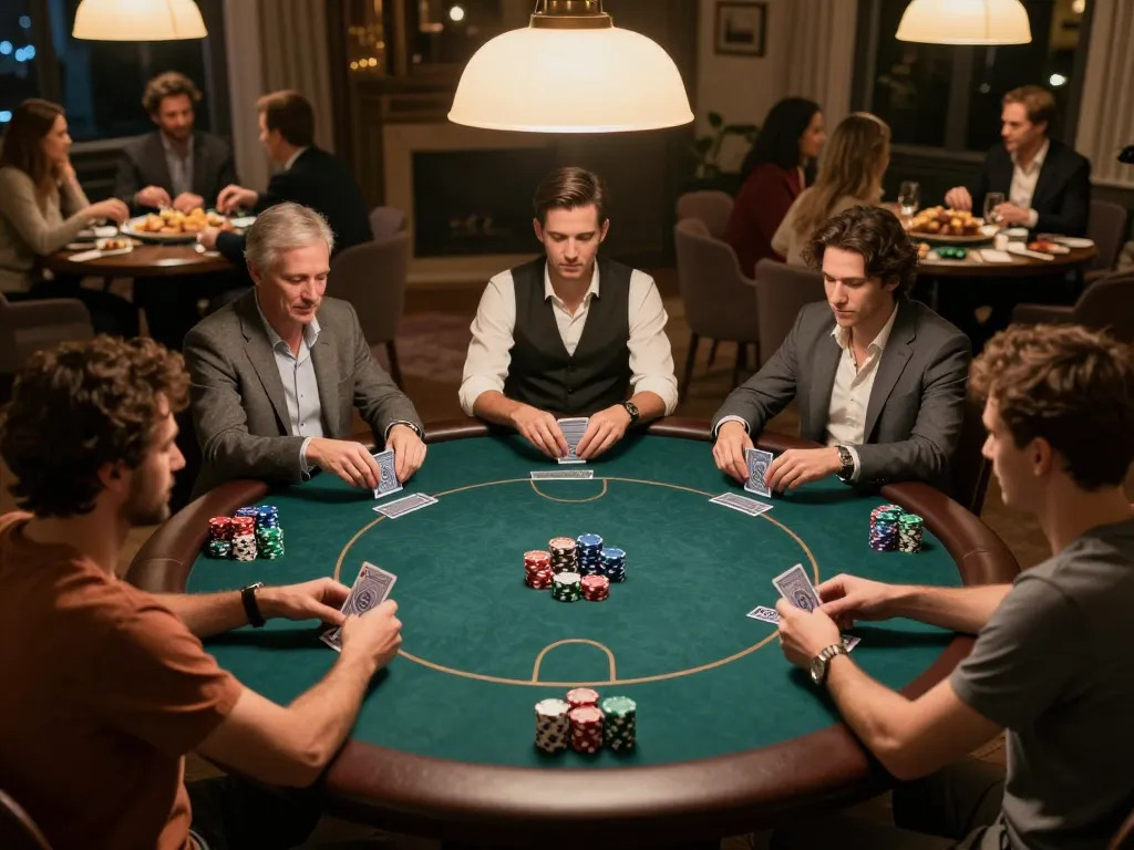 Players engaging in a friendly poker game at home with 789club, showcasing strategies and chips.