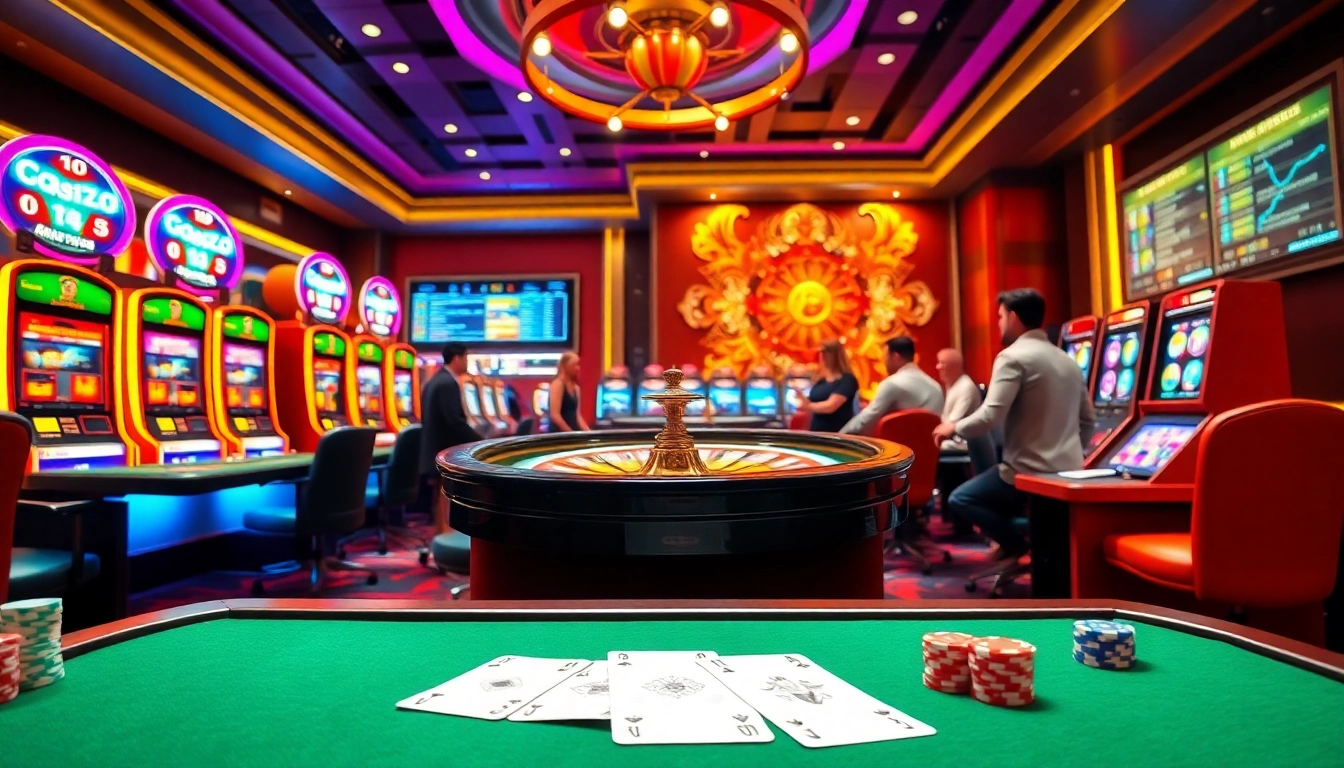 Players enjoying games at NK88 casino with vibrant tables and thrilling slots.