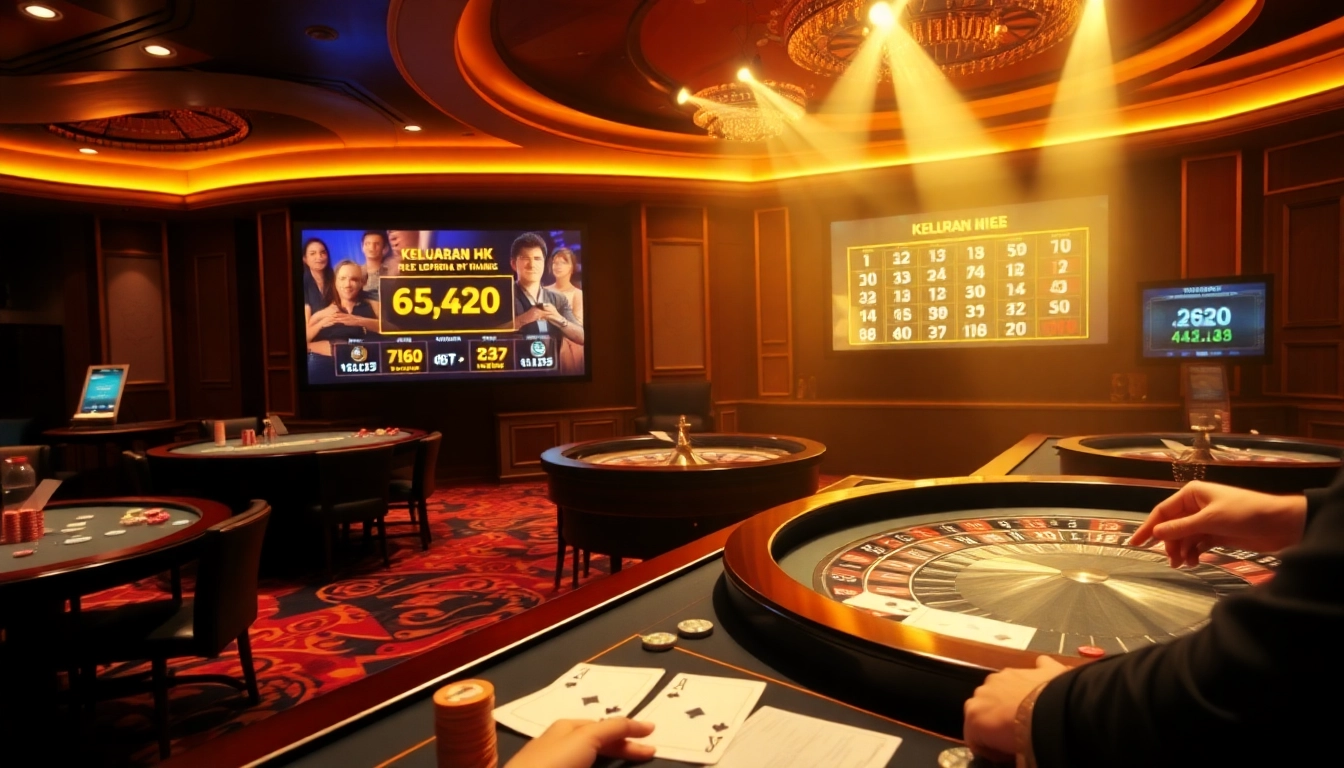 Players eagerly watching the Keluaran HK results during a thrilling casino draw.