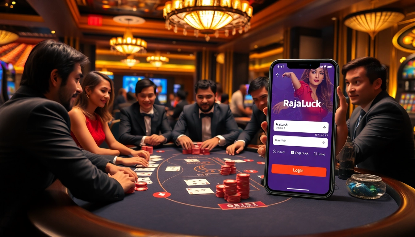 Players engaged in a poker game at RAJALUCK while accessing raja luck login on mobile devices.