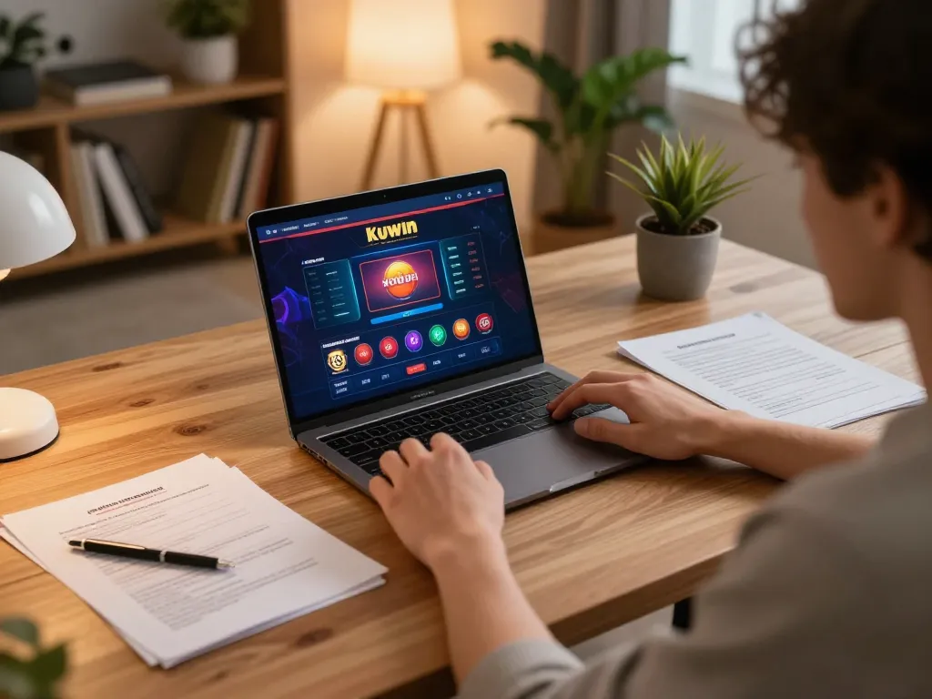Kuwin online gaming scene showcasing player engaging with casino interface while focusing on strategic notes.