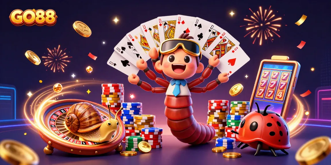 Spin the reels and win big at GO88 with vibrant casino elements and animated characters!