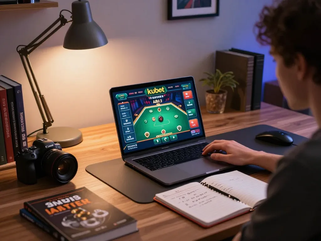 Engaging online kubet gaming moment with a player focused on strategy in a stylish home office