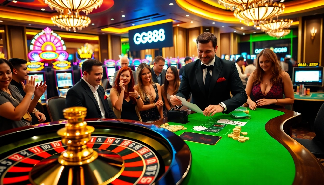 Players enjoying a thrilling game at GG88 casino with vibrant tables and exciting atmosphere.
