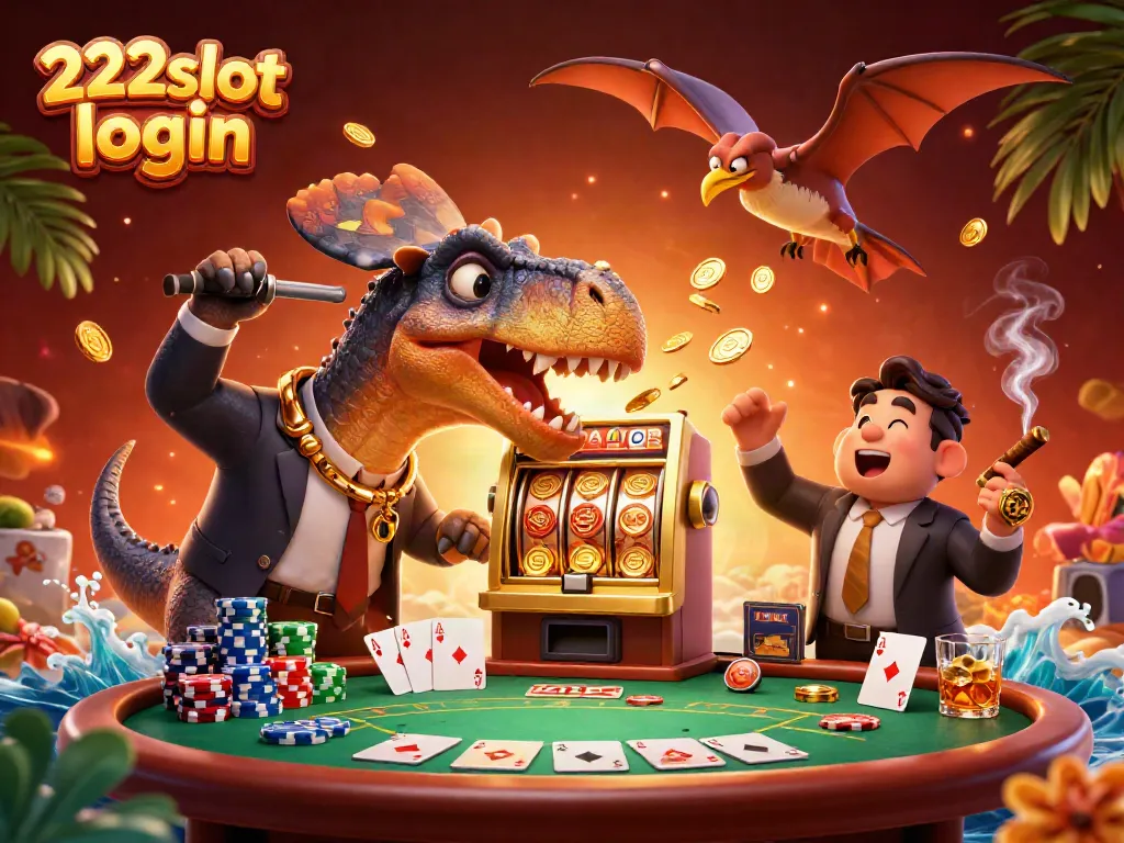 Menghasilkan jackpot coins dengan 222slot login saat pachycephalosaurus memukul mesin slot di kasino.