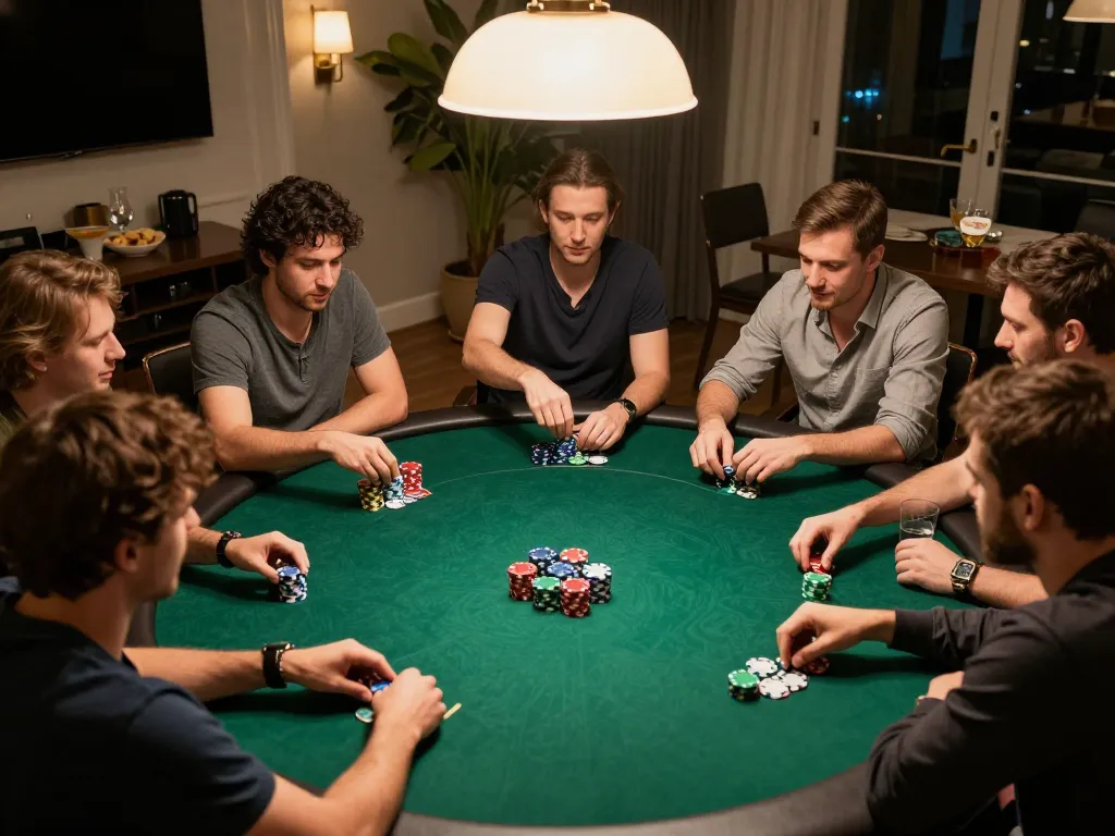 Players engaged in a competitive poker game at home, highlighting strategies for Sun win.