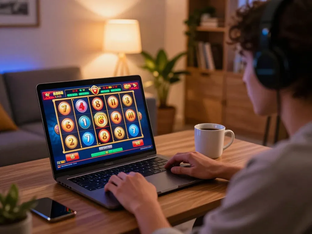 Pemain menikmati permainan yang mendebarkan di platform slot dasi4d link alternatif dalam suasana nyaman di rumah