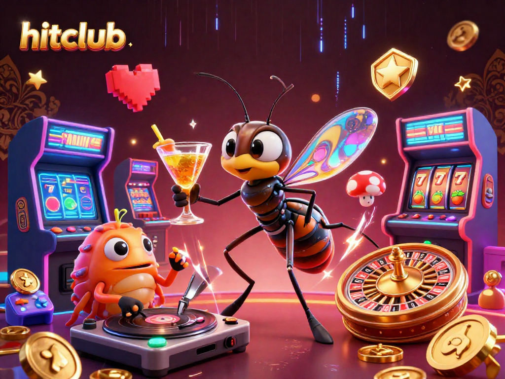 Engage in exciting gameplay at hitclub with a lively casino illustration showcasing vibrant characters and elements.
