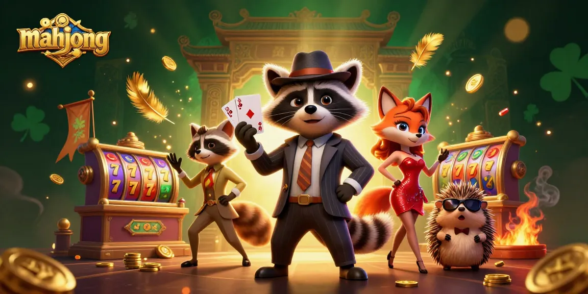 Play mahjong with suave characters in a vibrant casino setting full of excitement and winning.