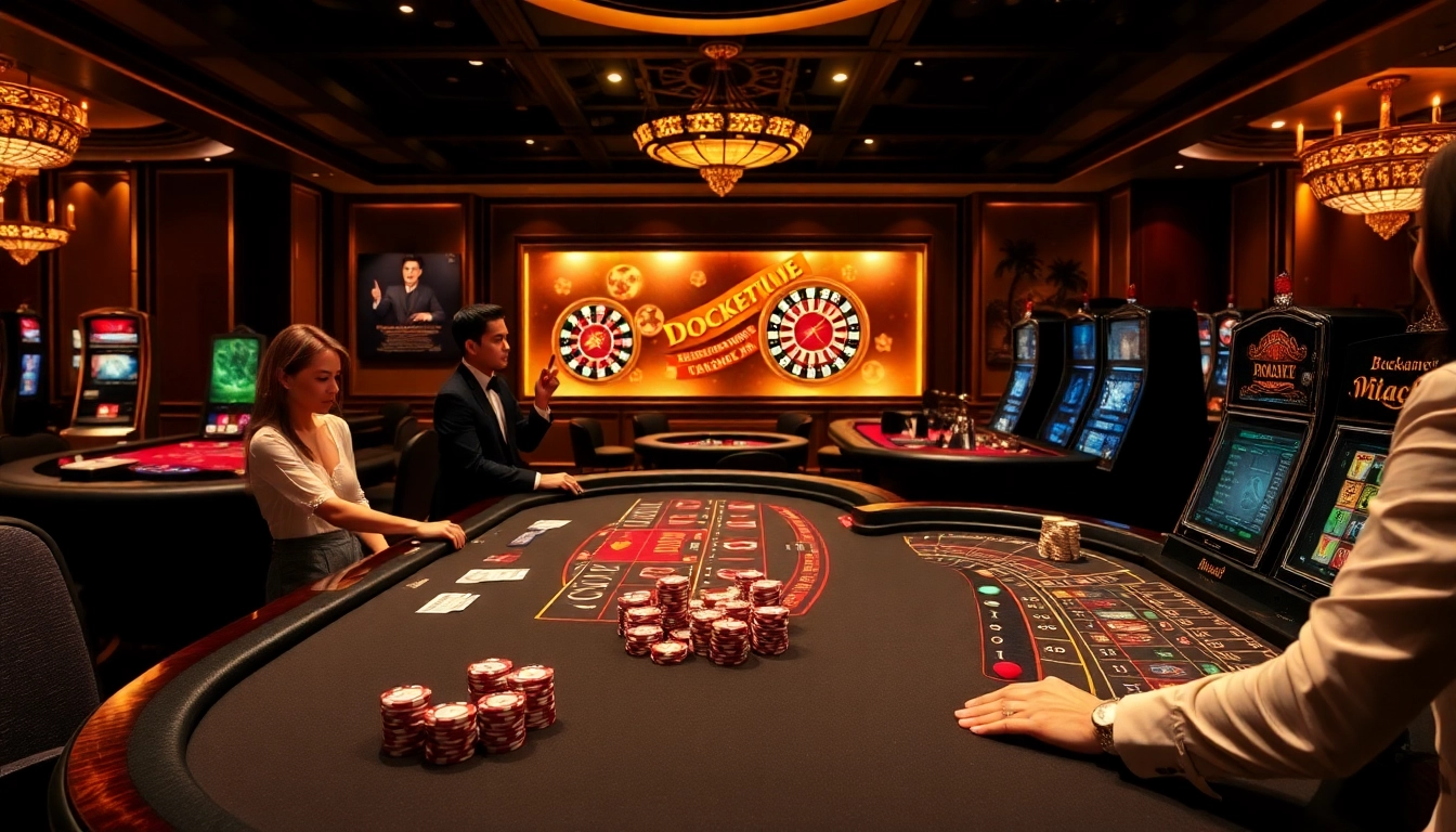 Experience the thrill of xocdia88 in a vibrant casino scene with poker chips and roulette wheels.