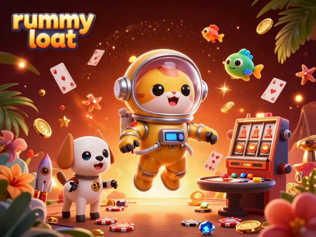 Experience exhilarating rummy loot gameplay amidst vibrant elements and characters, engaging players in thrilling adventures.