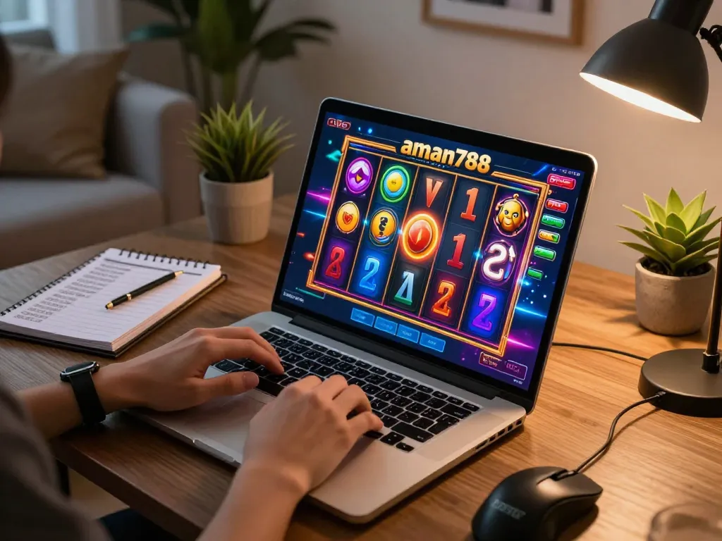 Permainan slot online amana788 yang menarik di laptop dengan grafik yang hidup dan catatan bankroll