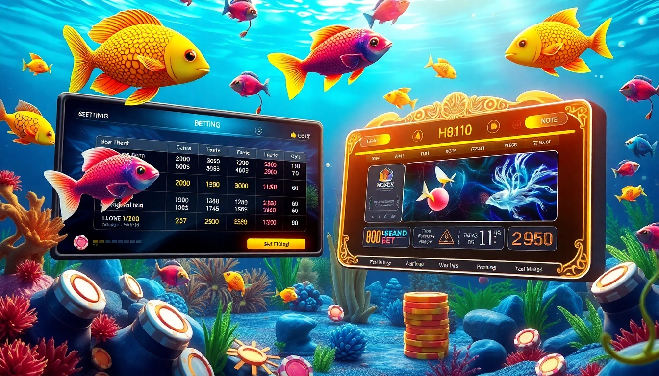 Engaging scene of bắn cá đổi thưởng, showcasing vibrant underwater graphics and casino elements for online gamblers.