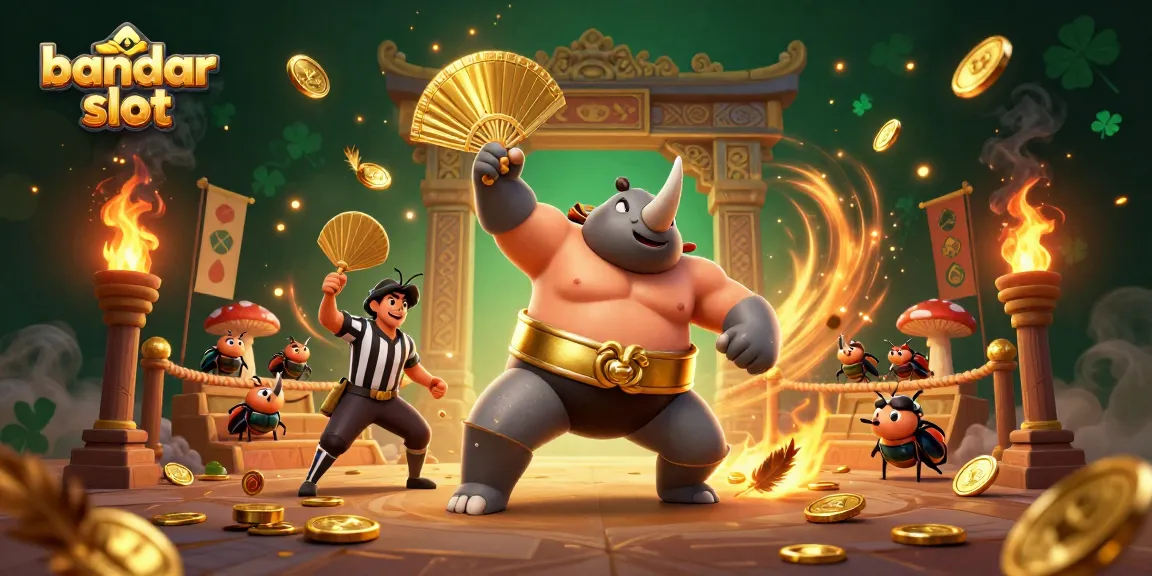 Menangkan jackpot di bandar slot dengan ilustrasi seru dan karakter unik bertarung di arena.