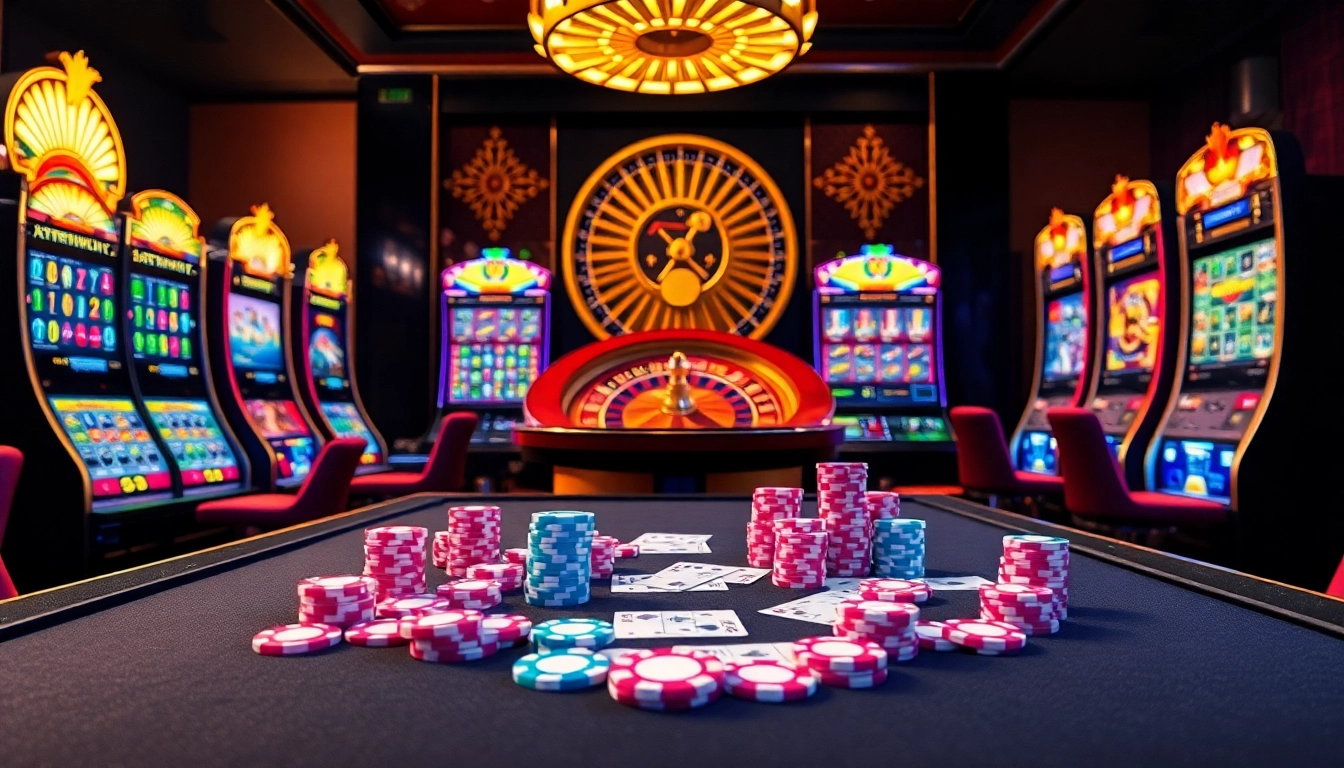 Experience the thrill of B52 online gambling with vibrant casino tables and slot machines.