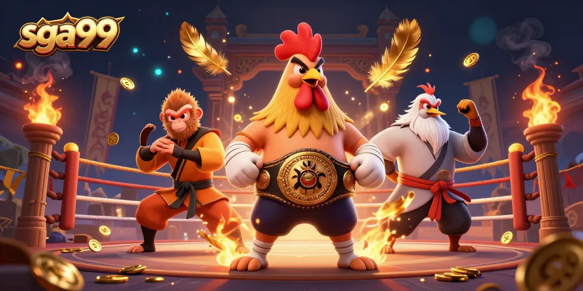 Join the excitement of sga99 with a vibrant scene depicting martial arts and rich casino elements.