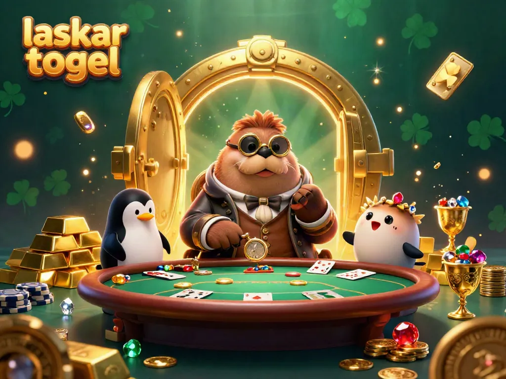 Experience laskar togel gameplay with a jolly walrus at an underwater poker table in a vibrant scene.